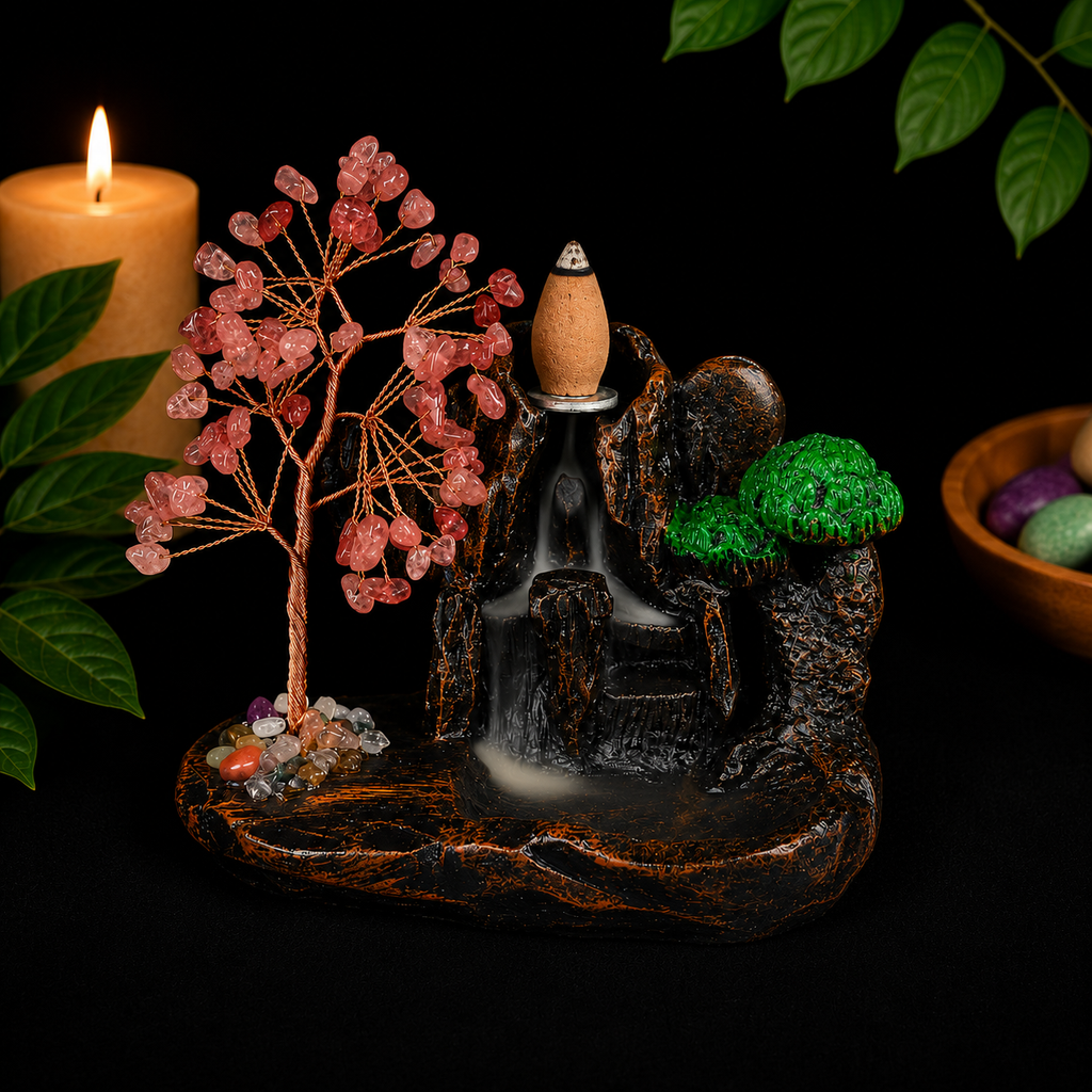 Red Jasper Chip Waterfall Backflow Incense Burner & 20 Cones