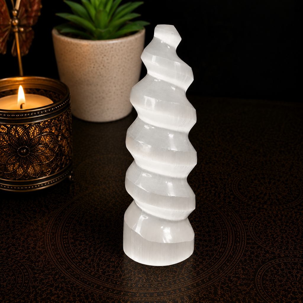 15cm Selenite Unicorn Horn/Spiral