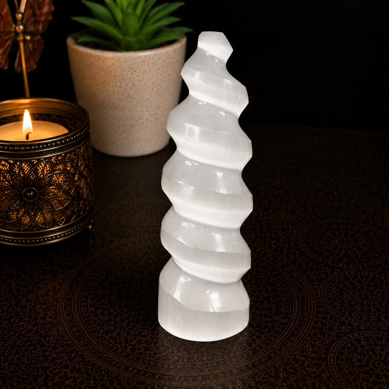 15cm Selenite Unicorn Horn/Spiral