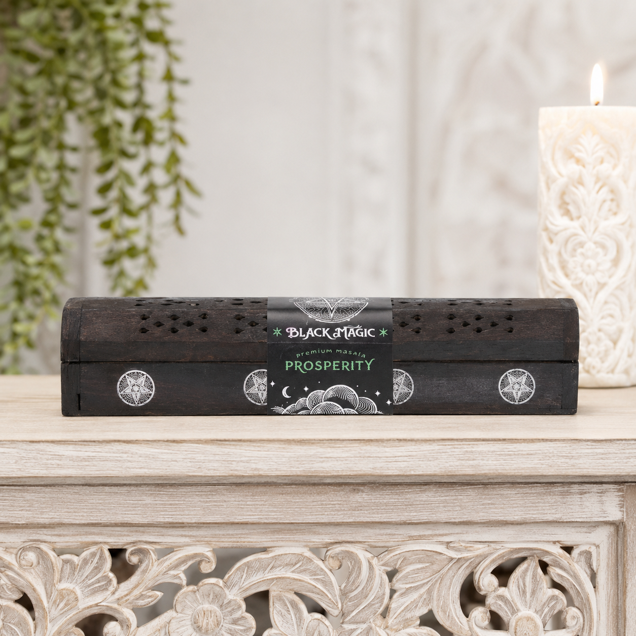 Black Magic Prosperity Incense Holder with 10 Incense Sticks (Juniper & Eucalyptus)