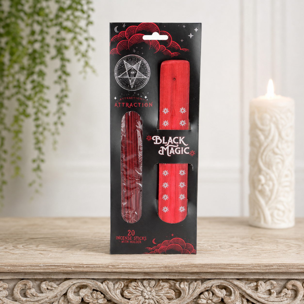 Black Magic Attraction Incense Holder with 20 Incense Sticks (Blood Orange & Jasmine)