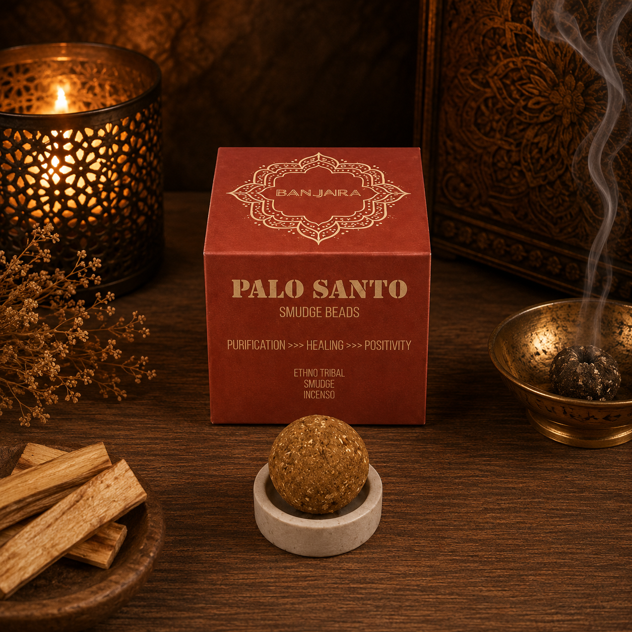 Palo Santo Smudge Beads with Holder