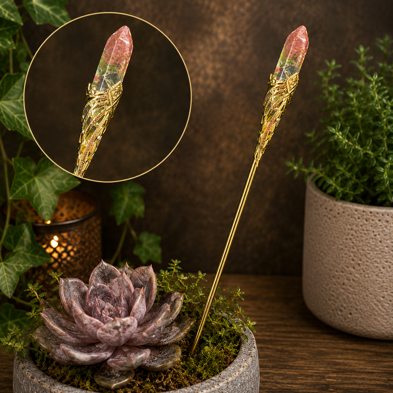 19cm Unakite Garden Stick