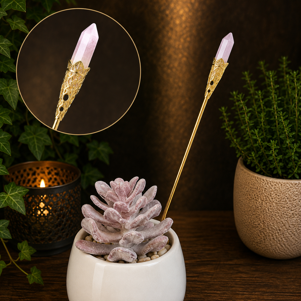 19cm Rose Quartz Garden Stick