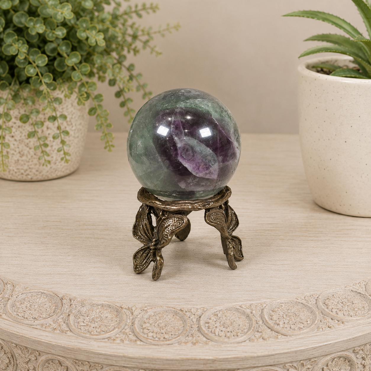 Brown Butterfly Metal Sphere Stand