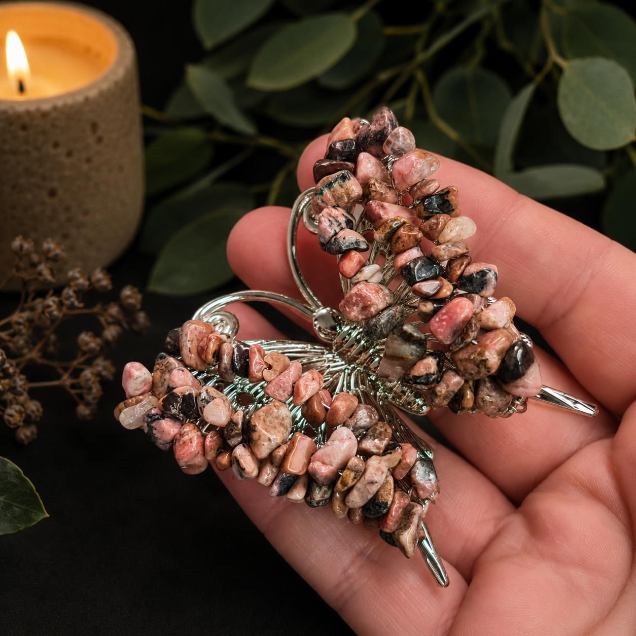 Gemstone Butterfly - Black Line Rhodonite