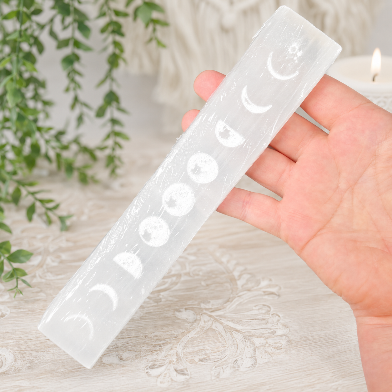 Selenite Moon Phase Rough Cut Incense Holder