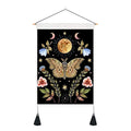 Brown Luna Moth on Black Banner with Green Leaves