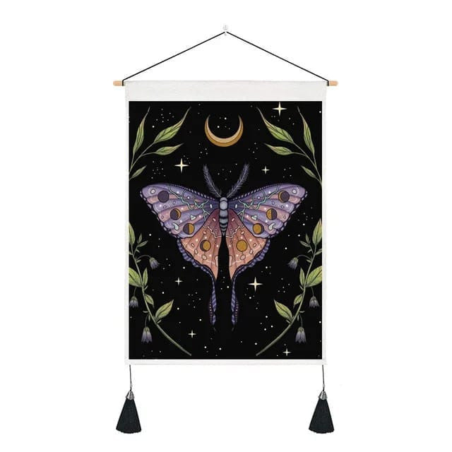 Purple Luna Moth on Black Banner