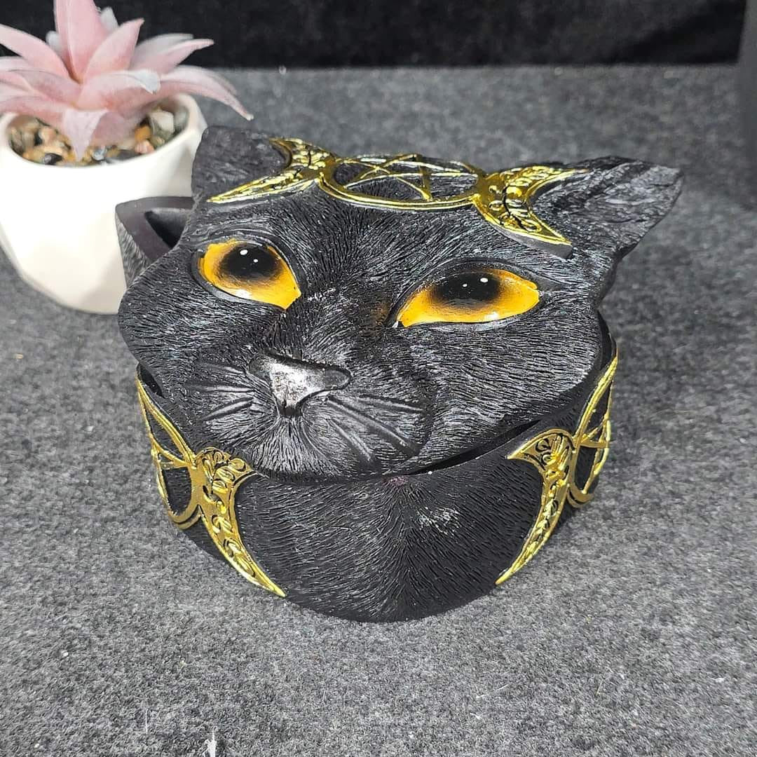 13cm Triple Moon Black Cat Trinket Box