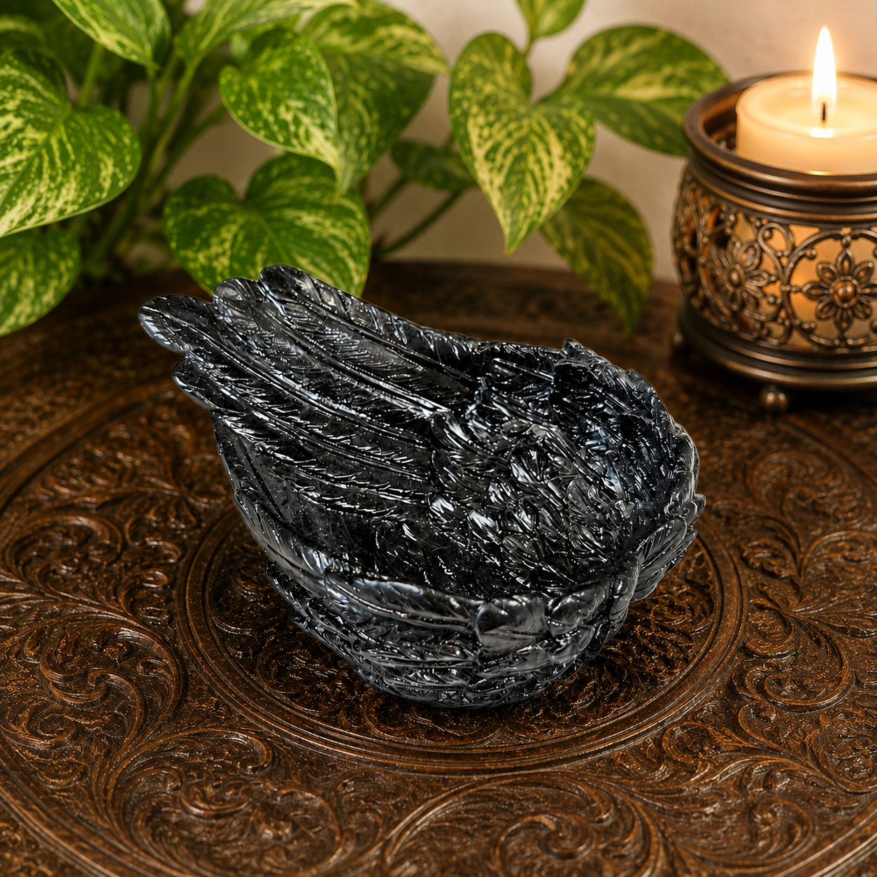 Black Angel Wing Sphere Stand/Trinket Dish