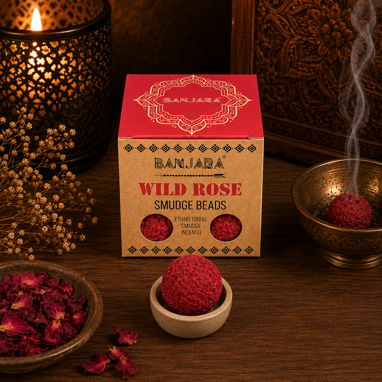 Wild Rose Smudge Beads with Holder
