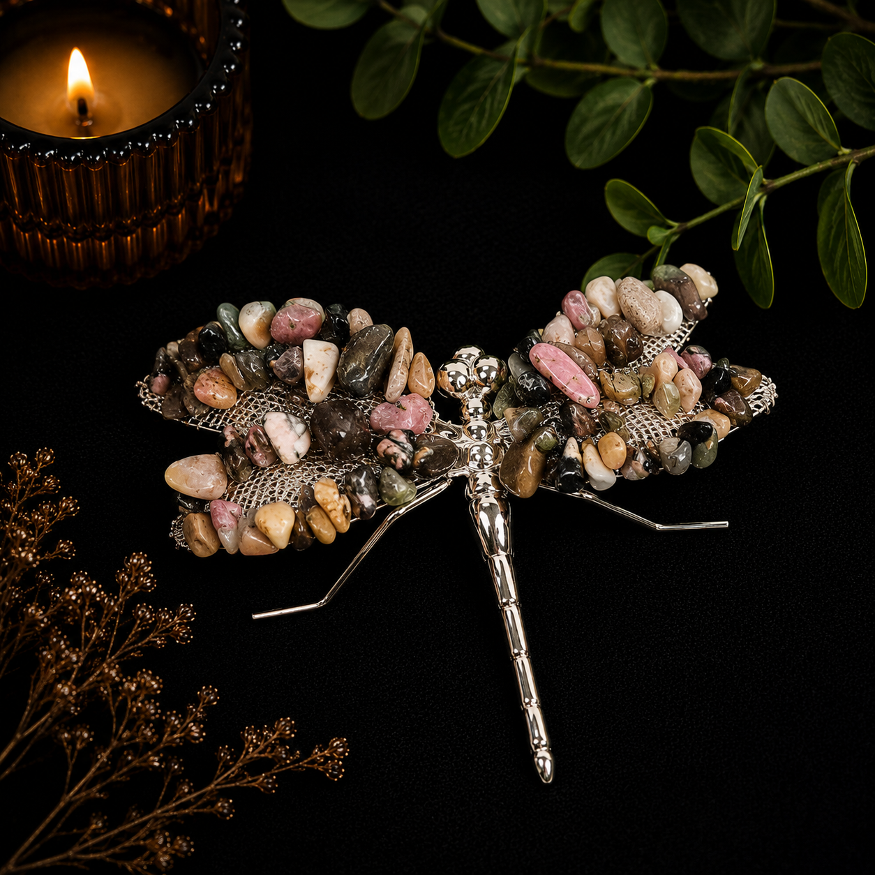 Gemstone Dragonfly - Rhodonite