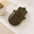 16cm Black & Gold Hamsa Ceramic Trinket Dish