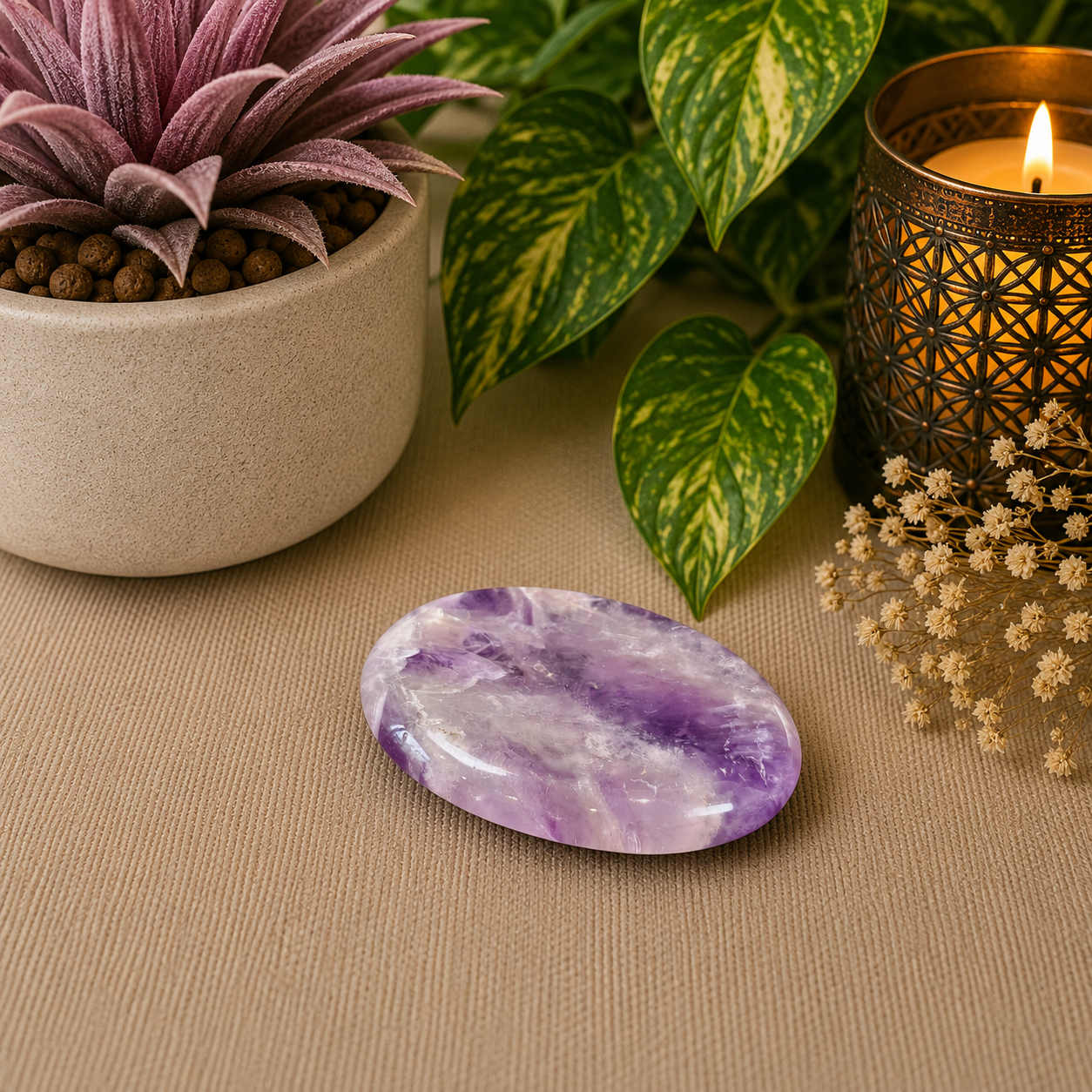 Amethyst Oval Shape Worry Stone (Thumb Stone)