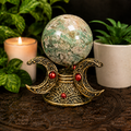 Gold Triple Moon Sphere Stand with Red Detail