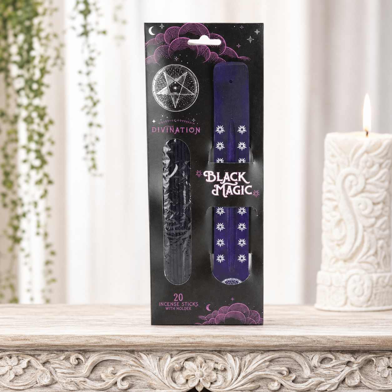 Black Magic Divination Incense Holder with 20 Incense Sticks (Lavender & Rosemary)