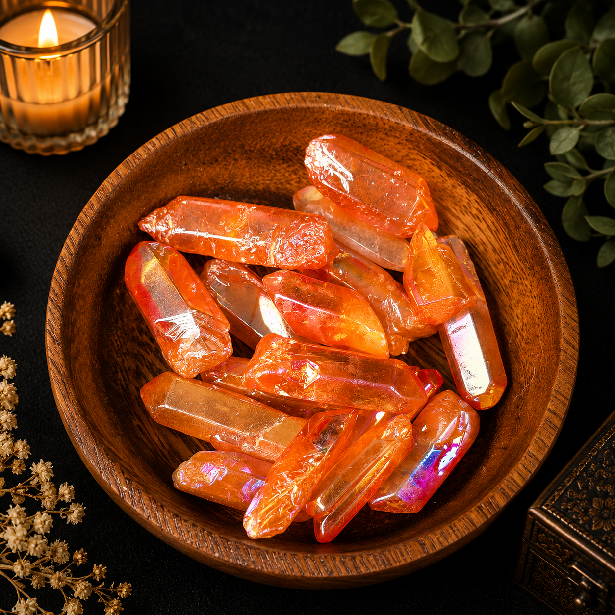 100g Aura Coated Quartz Pieces - Orange