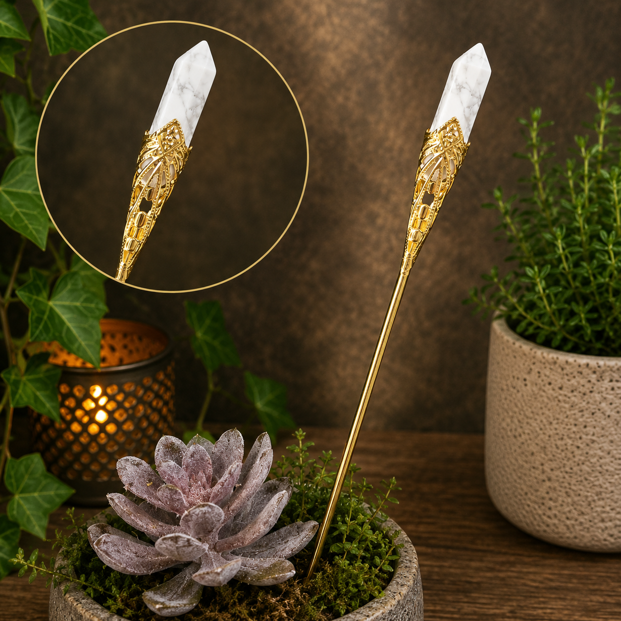 19cm White Howlite Garden Stick