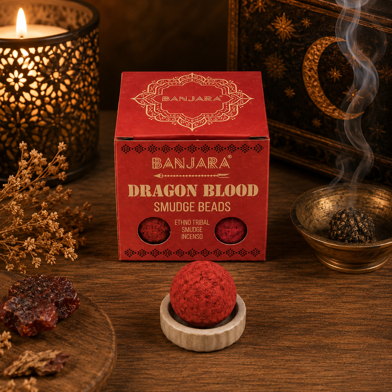 Dragon Blood Smudge Beads with Holder