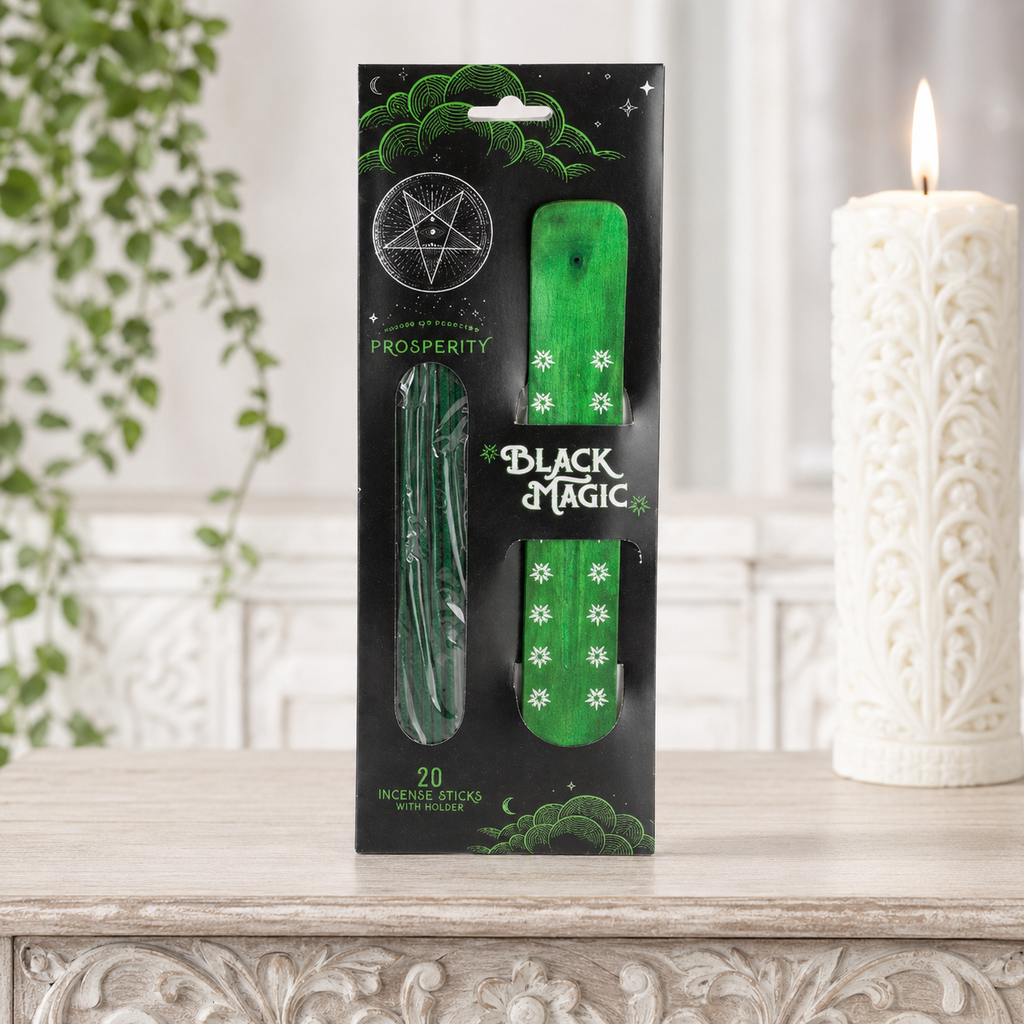 Black Magic Prosperity Incense Holder with 20 Incense Sticks (Juniper & Eucalyptus)