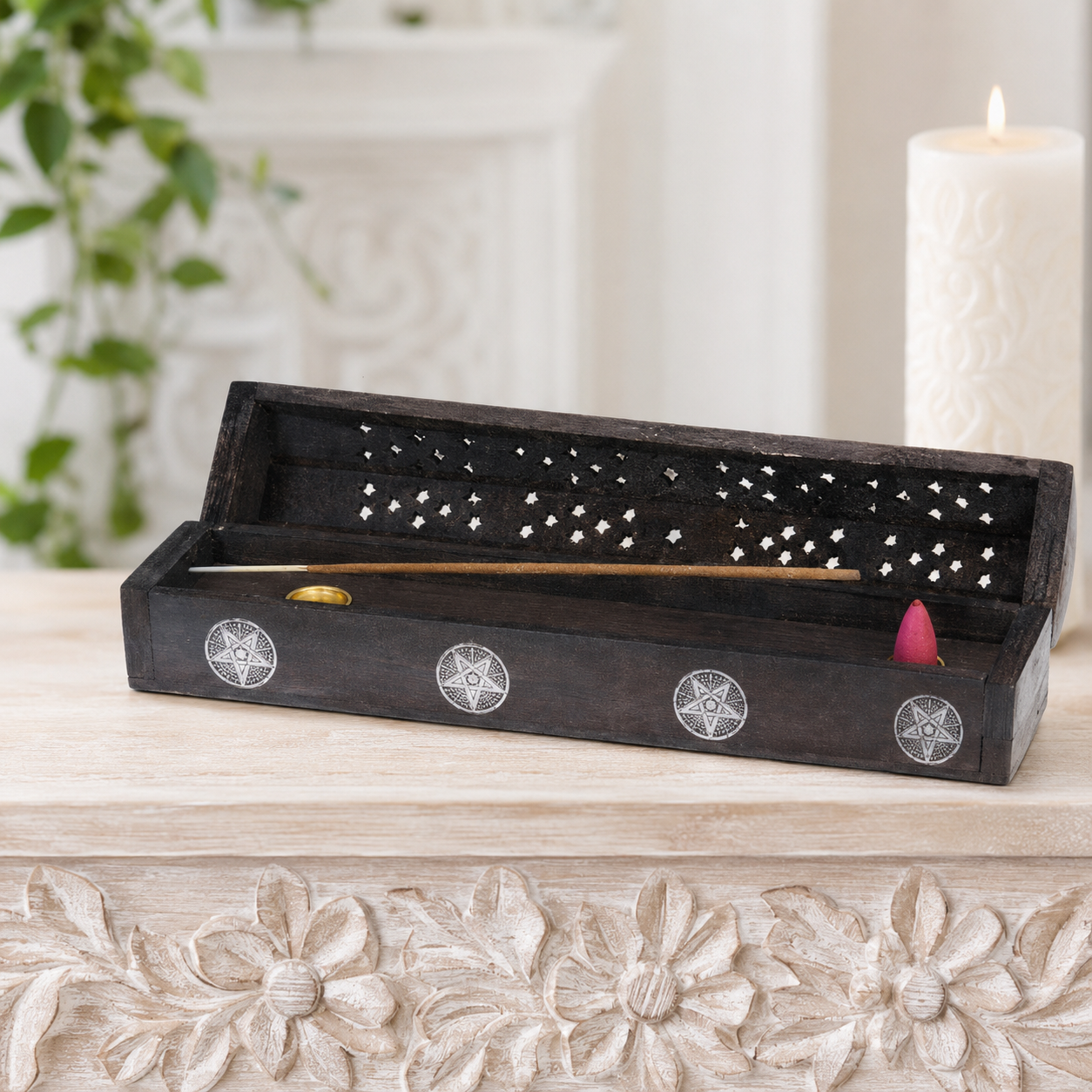 Black Magic Attraction Incense Holder with 10 Incense Sticks (Blood Orange & Jasmine)