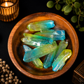 100g Aura Coated Quartz Pieces - Yellow, Blue & Green