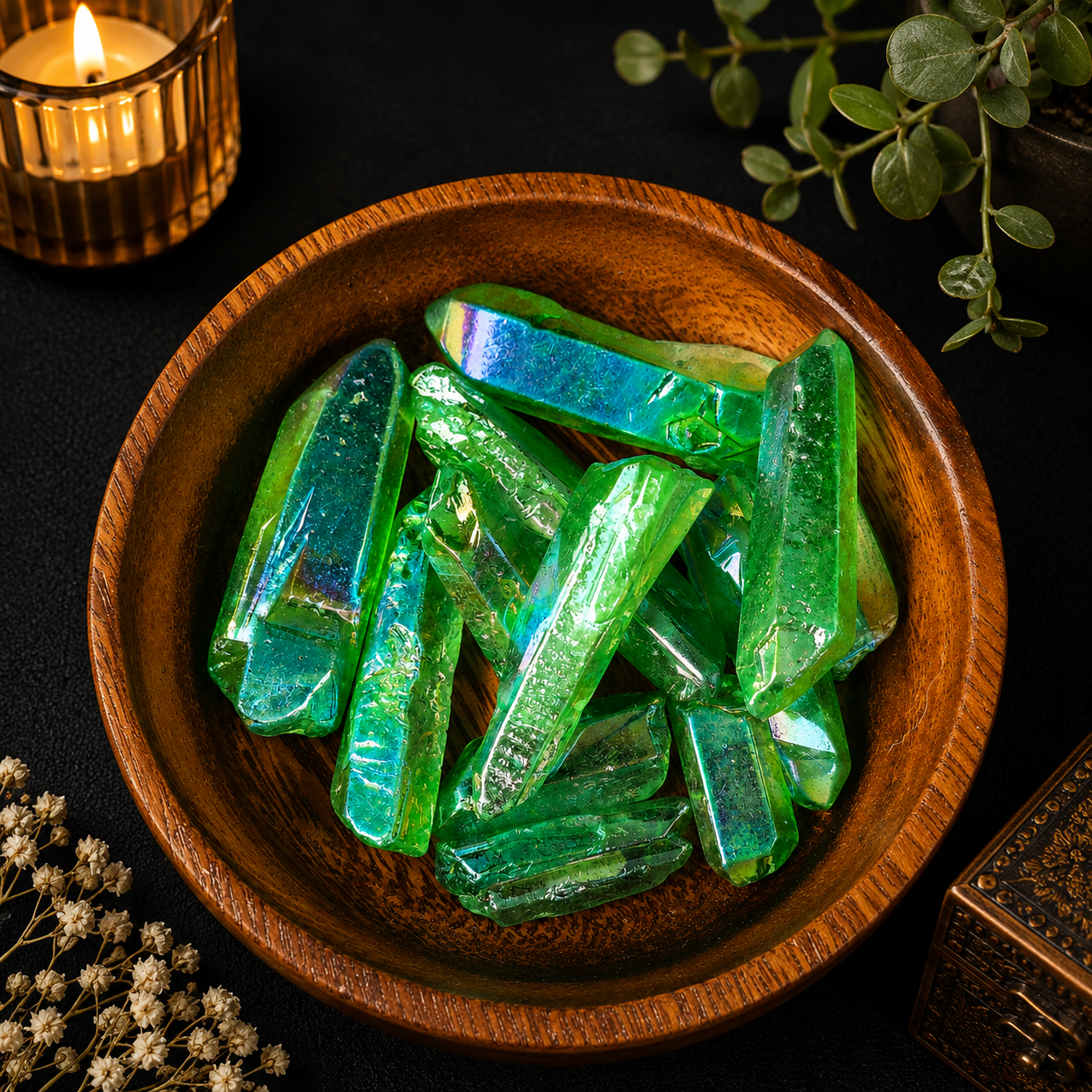 100g Aura Coated Quartz Pieces - Green
