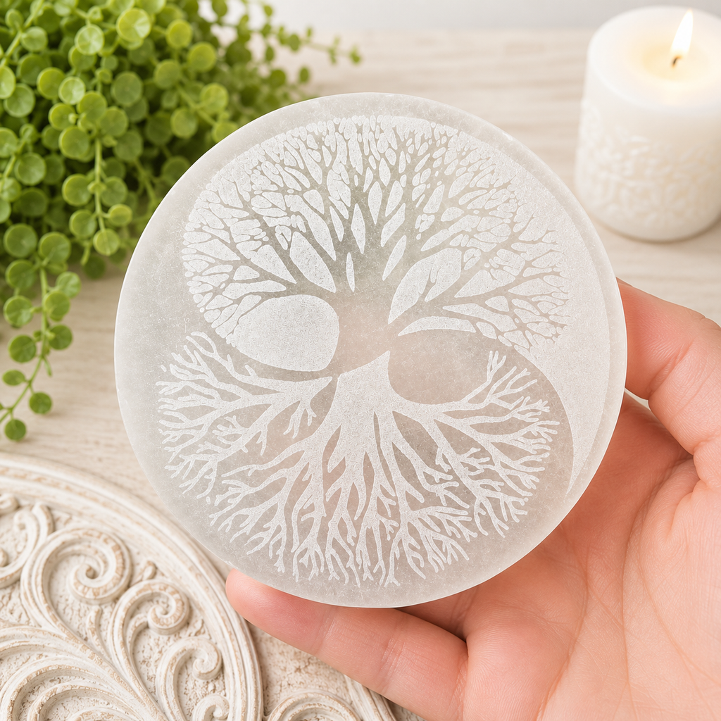 10cm Tree of Life Selenite Plate with Stand