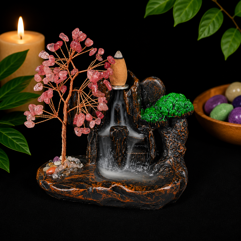 Strawberry Quartz Chip Waterfall Backflow Incense Burner & 20 Cones
