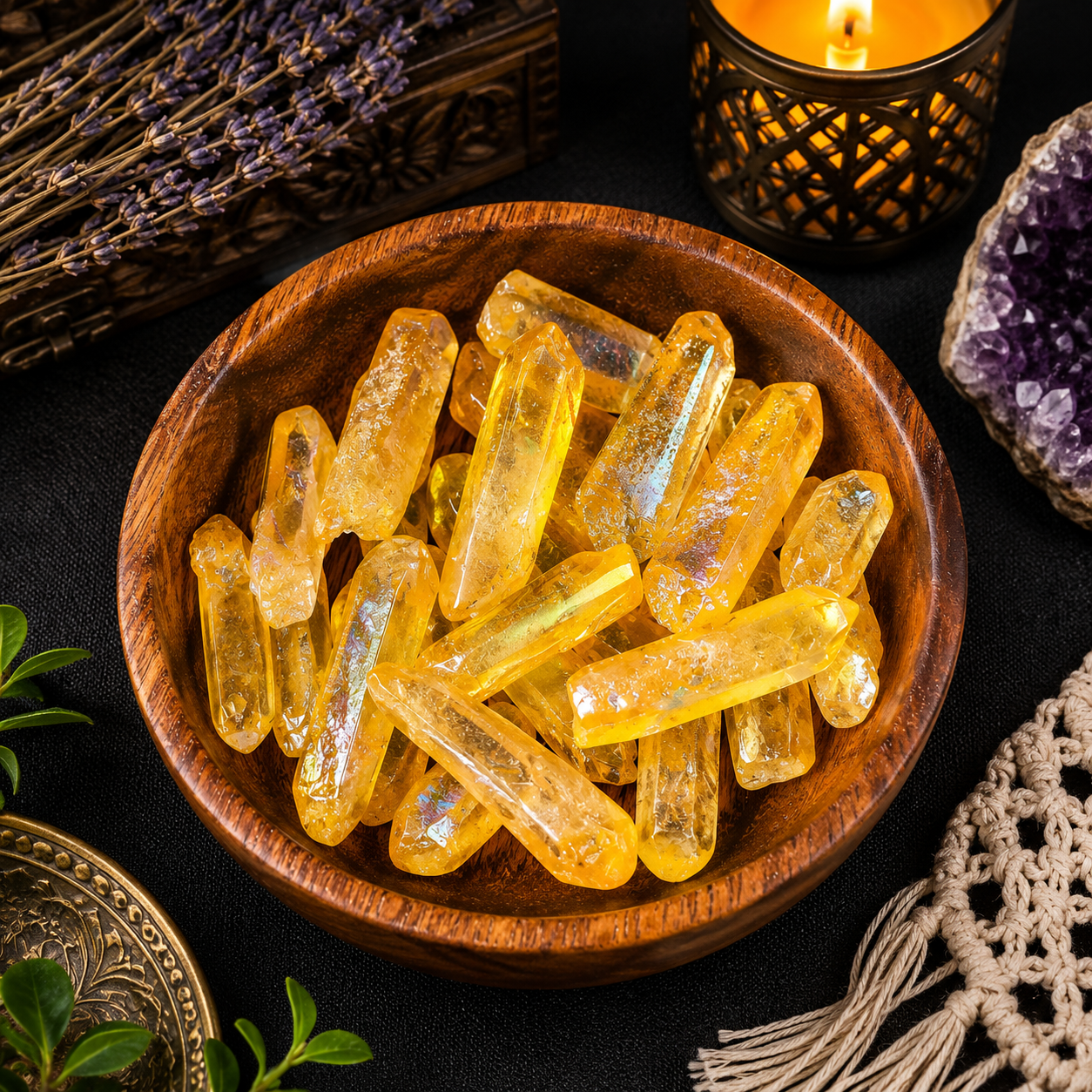 100g Aura Coated Quartz Pieces - Yellow