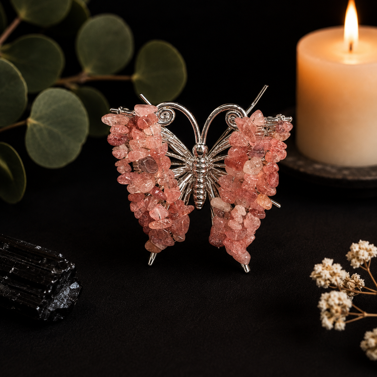 Gemstone Butterfly - Strawberry Quartz