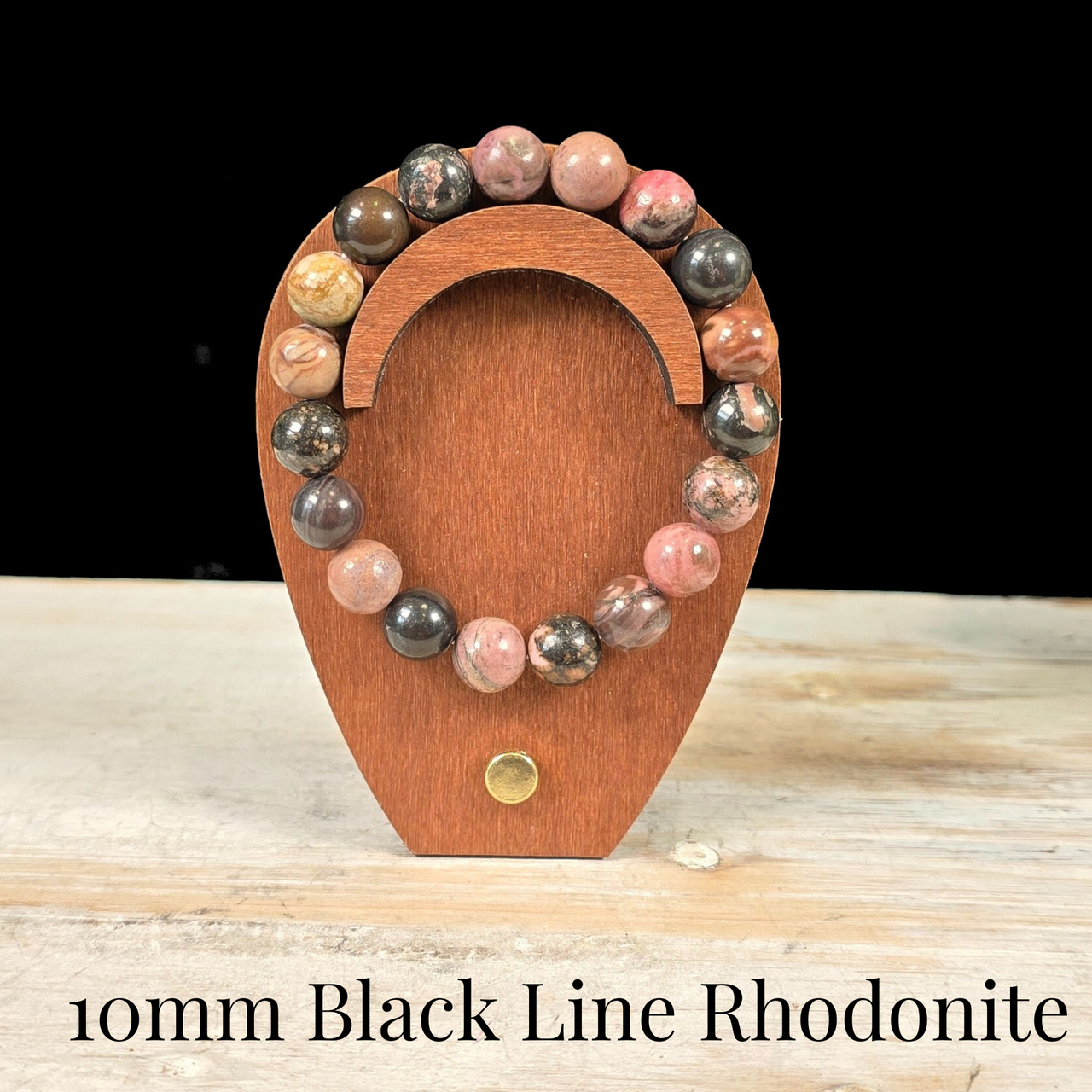 10mm Black Line Rhodonite Gemstone Bracelet