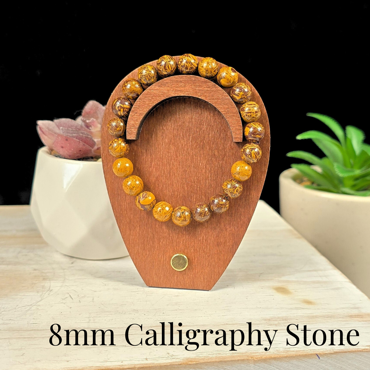8mm Calligraphy Stone Gemstone Bracelet