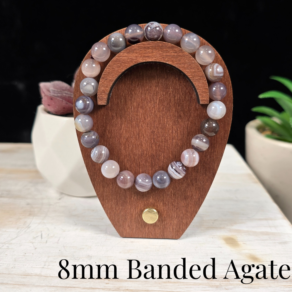 8mm Banded Agate Gemstone Bracelet