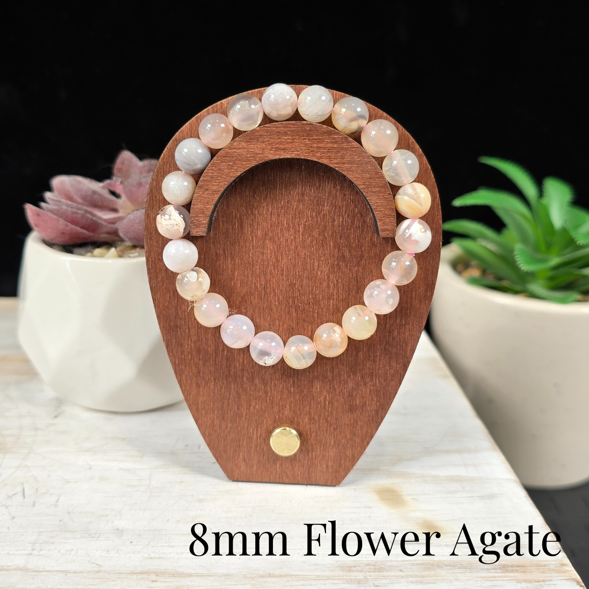 8mm Flower Agate Gemstone Bracelet