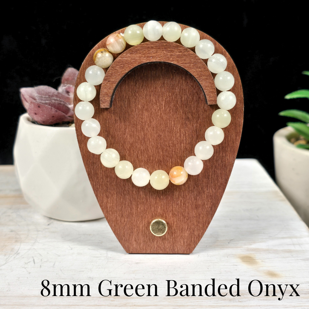 8mm Green Banded Onyx Gemstone Bracelet