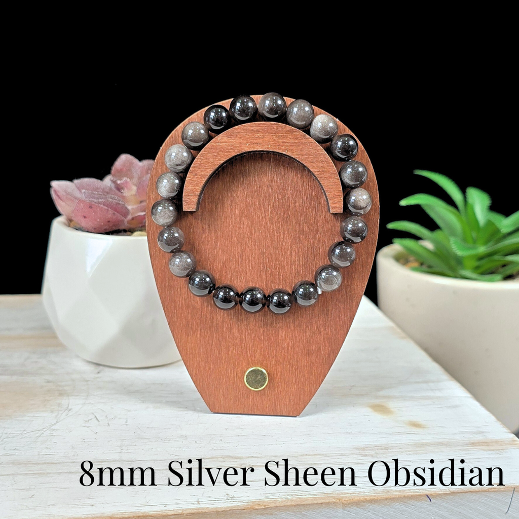 8mm Silver Sheen Obsidian Gemstone Bracelet