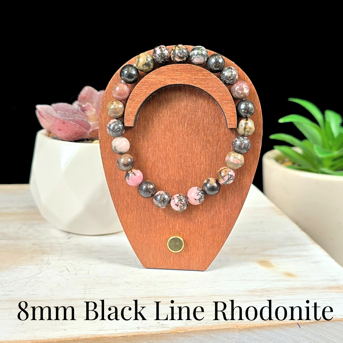 8mm Black Line Rhodonite Gemstone Bracelet
