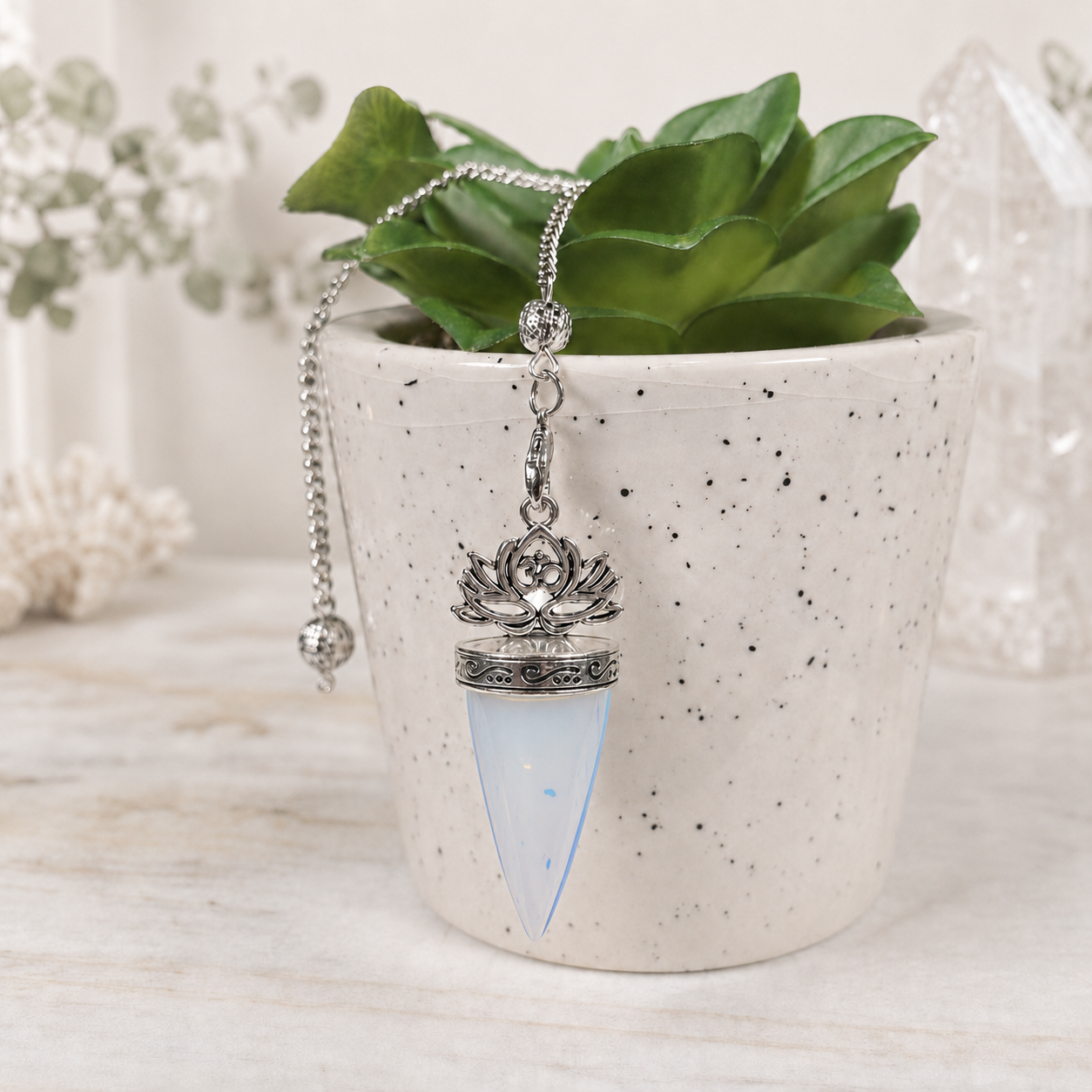 Opalite Lotus Om Pendulum