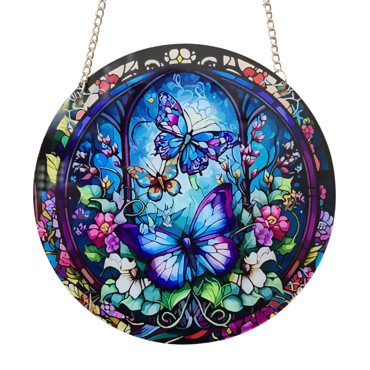 15cm Acrylic Suncatcher - Blue Butterfly Garden