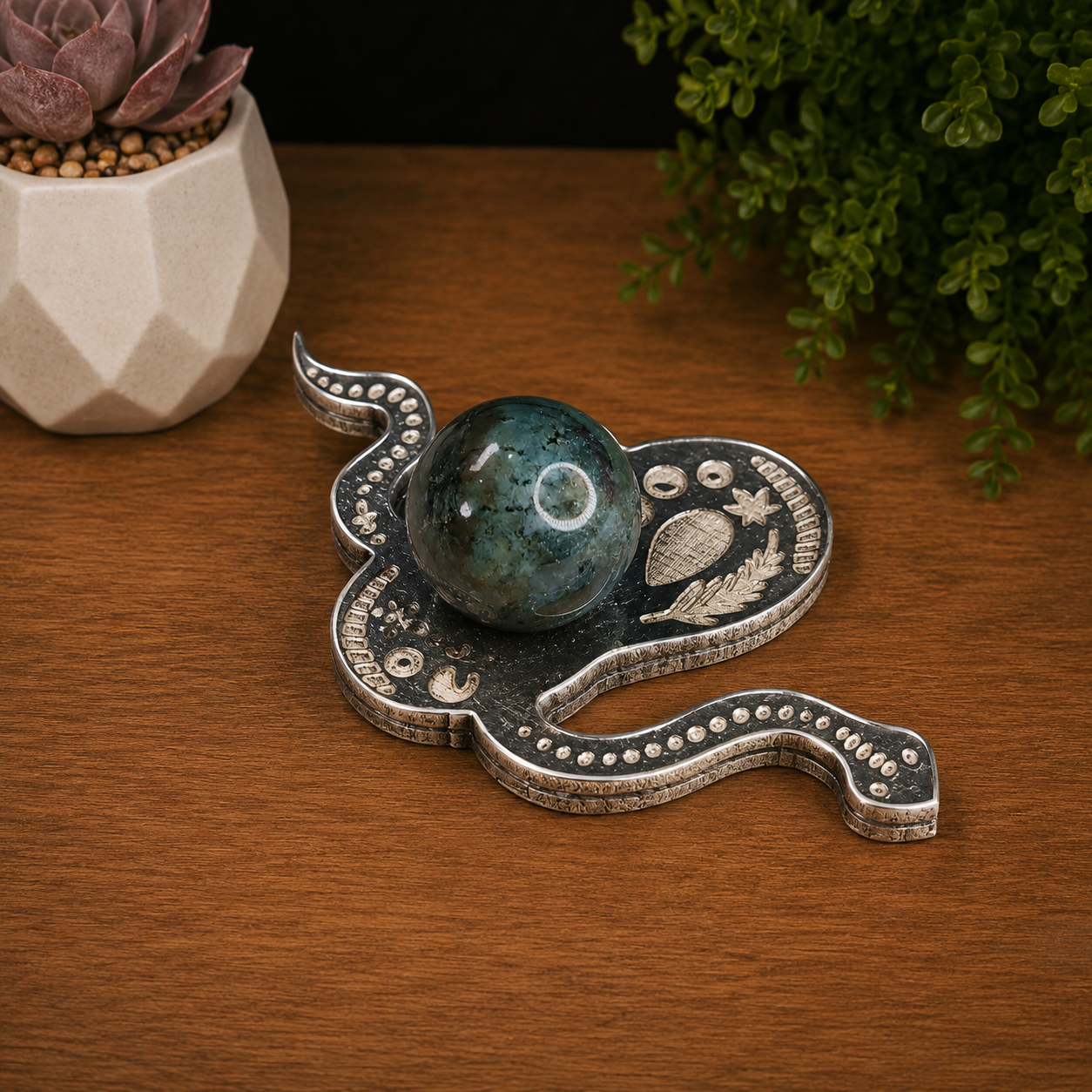 Wooden Sphere Stand - Snake