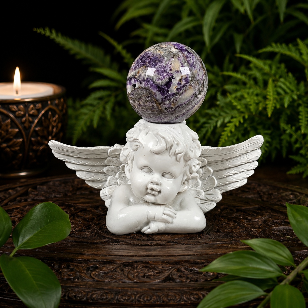 White Cherub Sphere Stand