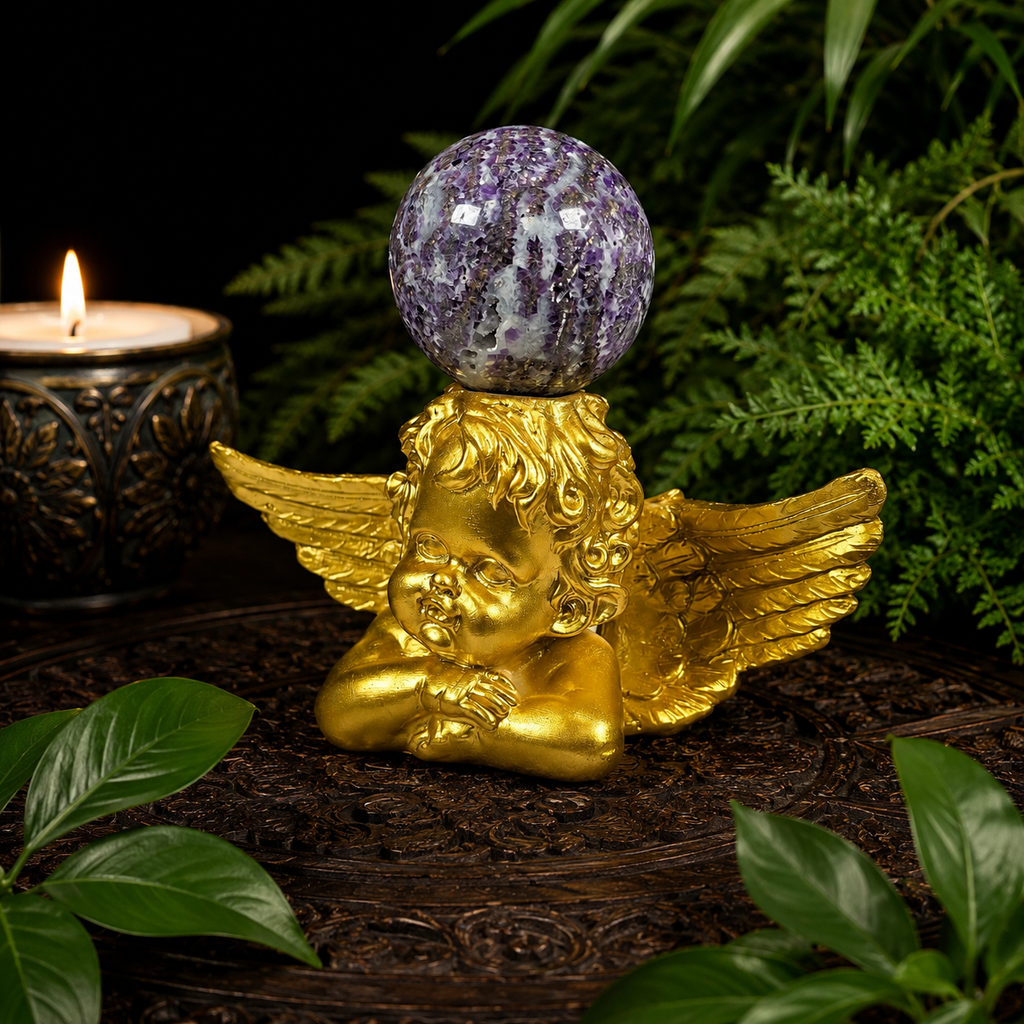 Gold Cherub Sphere Stand