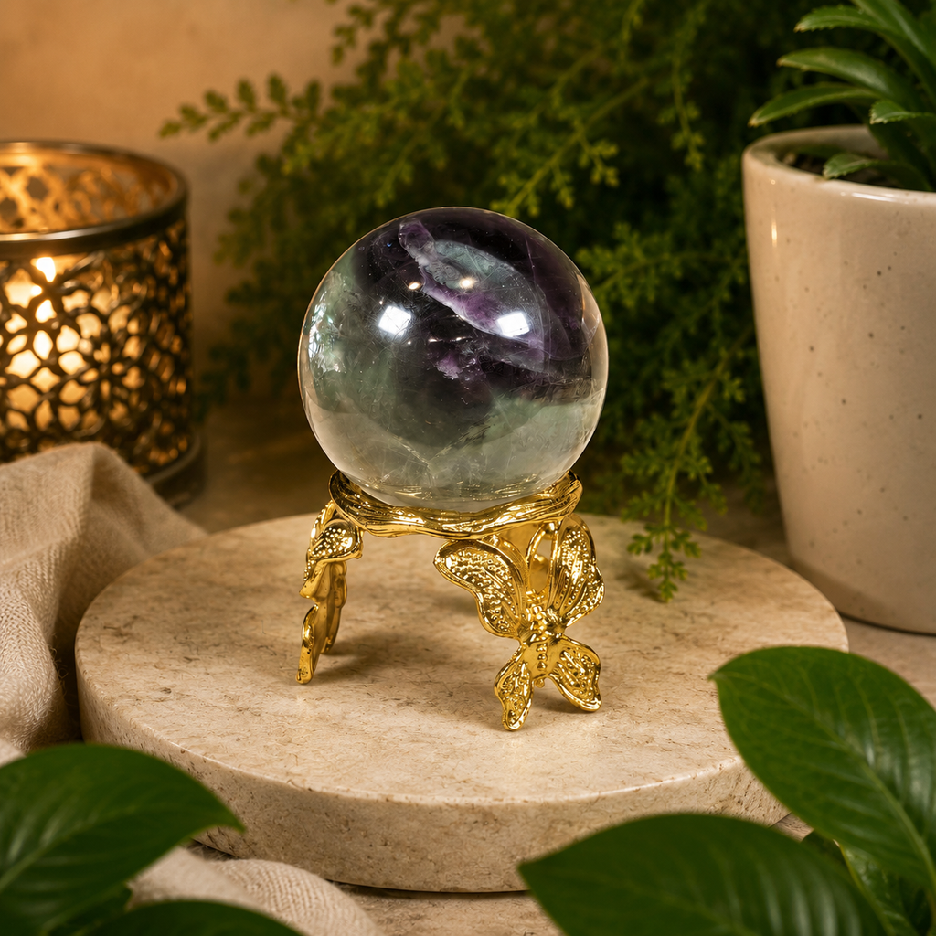 Gold Butterfly Metal Sphere Stand