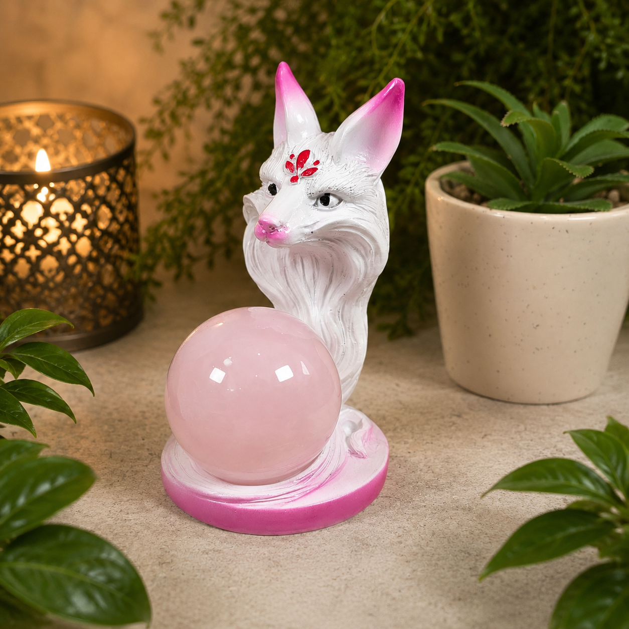 White & Pink Fox Sphere Stand