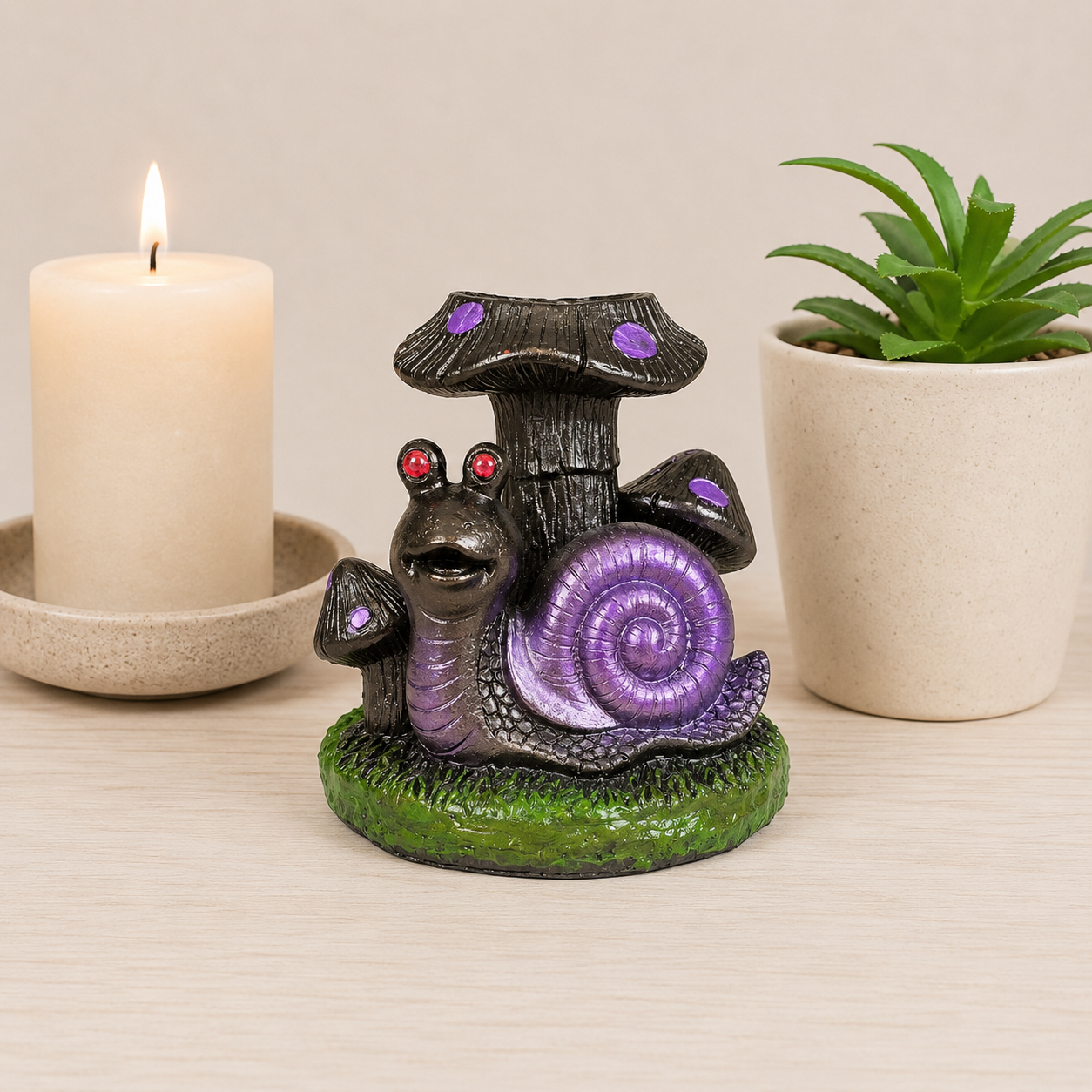 Purple Snail with Mushrooms Sphere Stand
