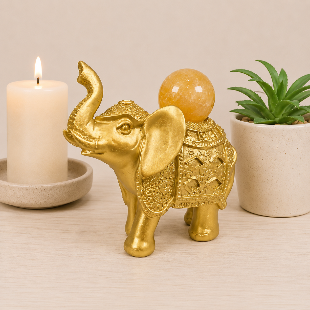 Large Gold Elephant Sphere Stand