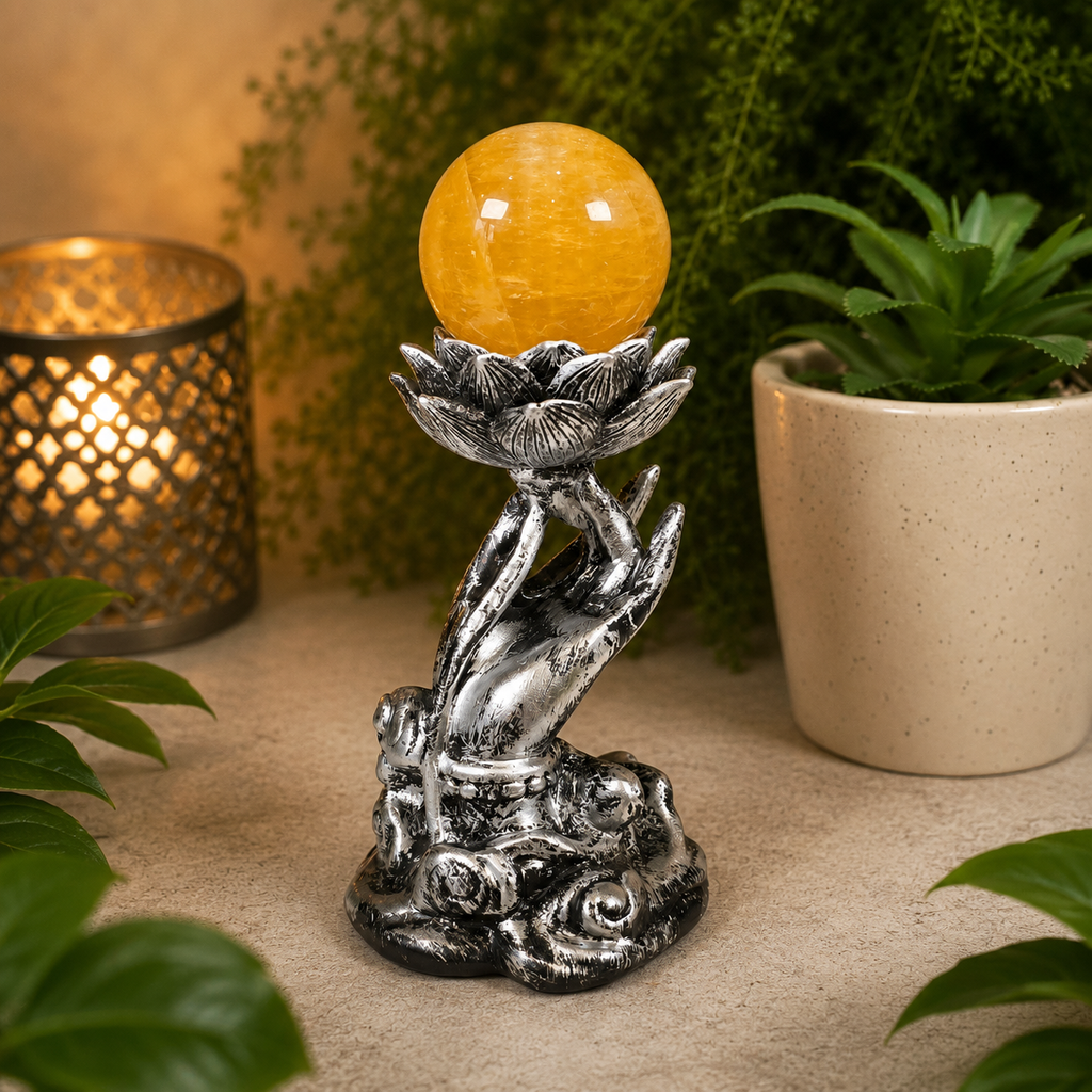 Silver Hand with Lotus Sphere Stand