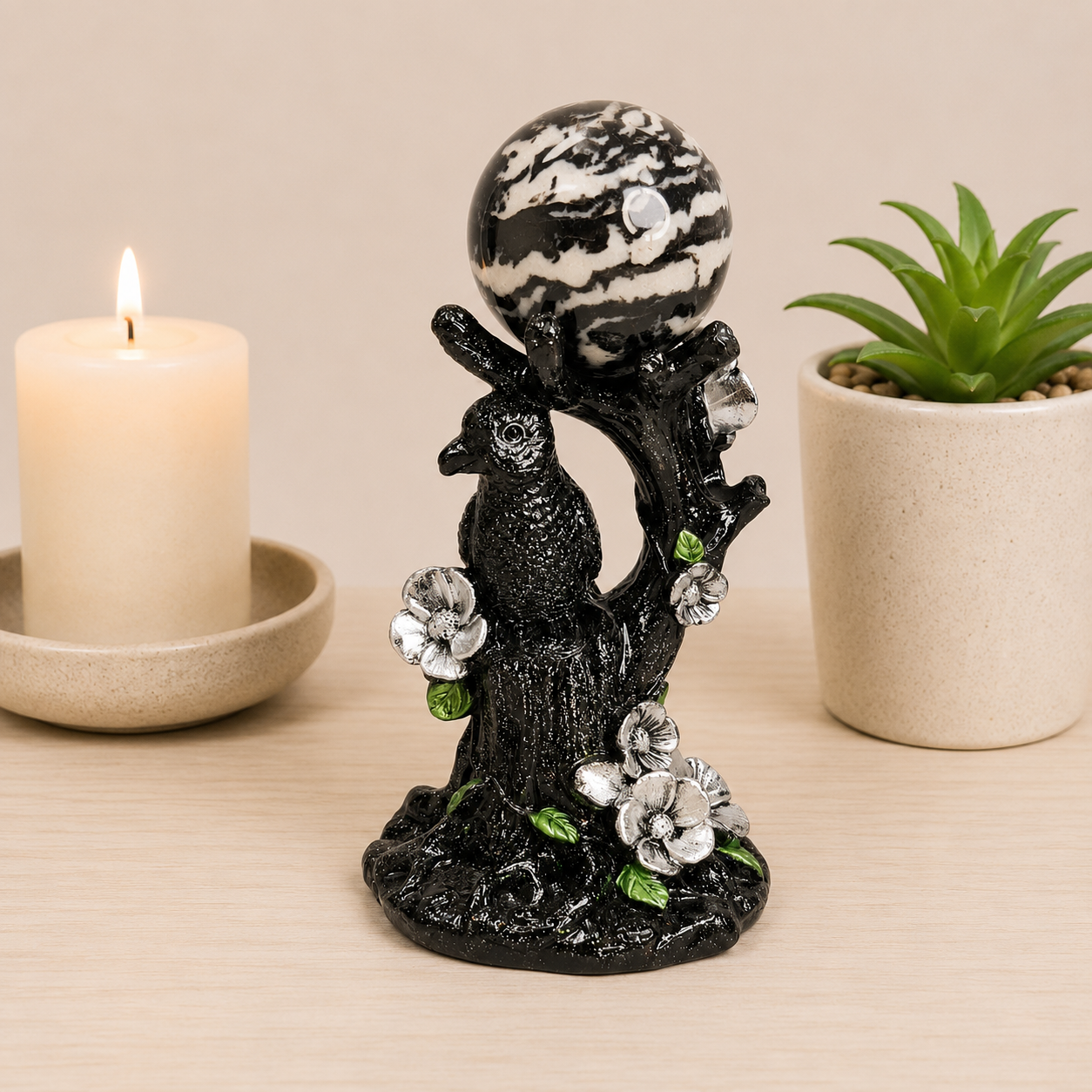 Black Glitter Bird Sphere Stand